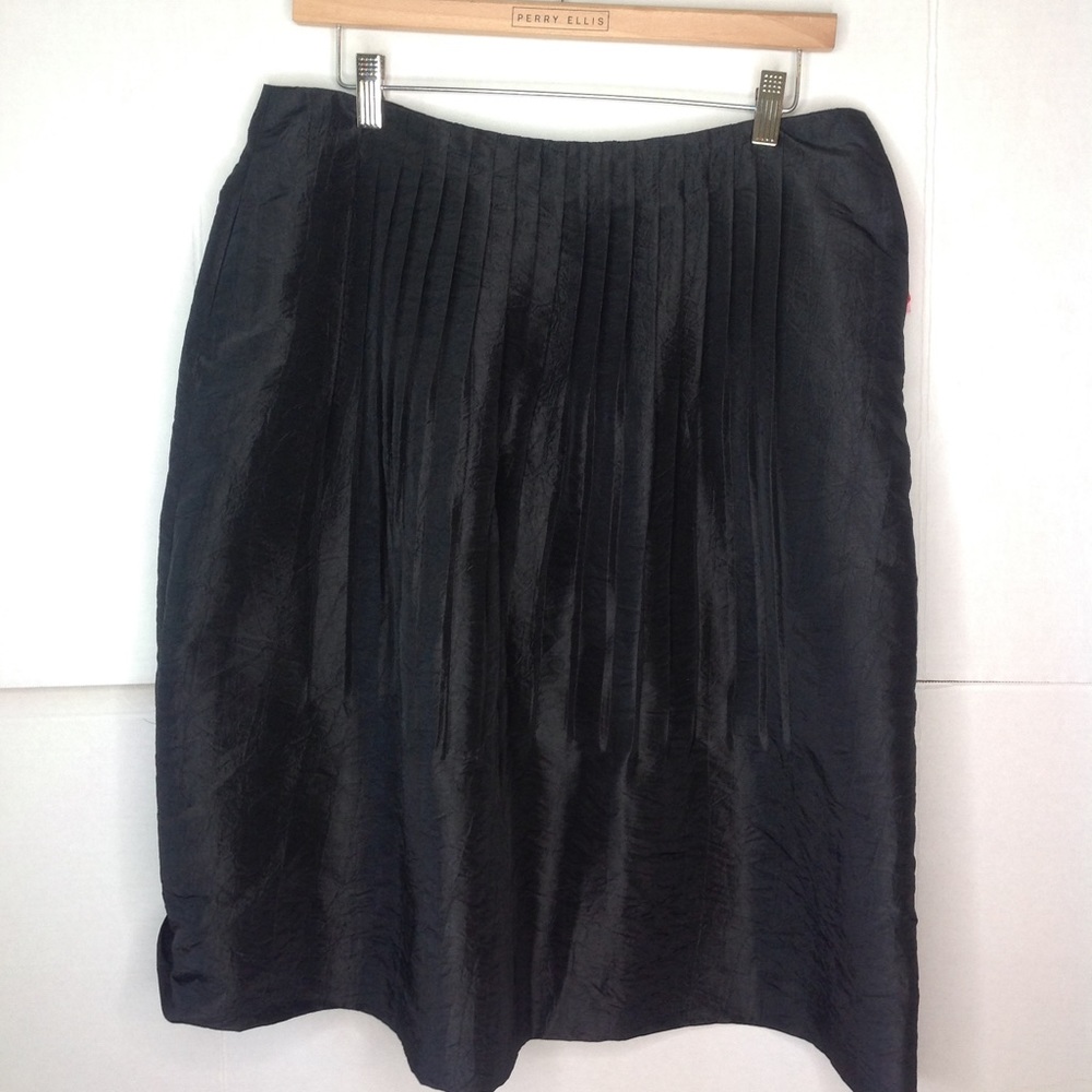 Worth Black Pleated Skirt Satin Full Skirt.